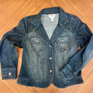 Talbots Black Distressed Denim Stretch Jean Jacket  Women’s Size P10